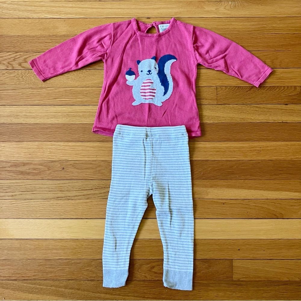 Kite Red Grey Organic Cotton Knit Squirrel Animal Playset Outfit 12-18
